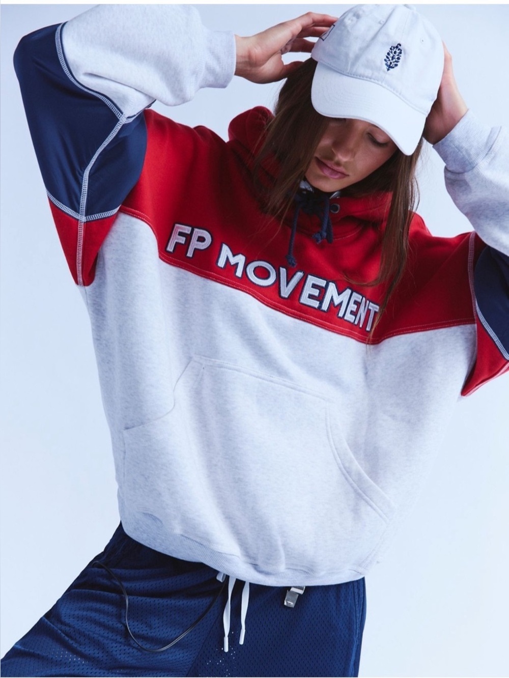 NWT Free People Movement S Final Call Colorblock Logo Hoodie in Cranberry Combo